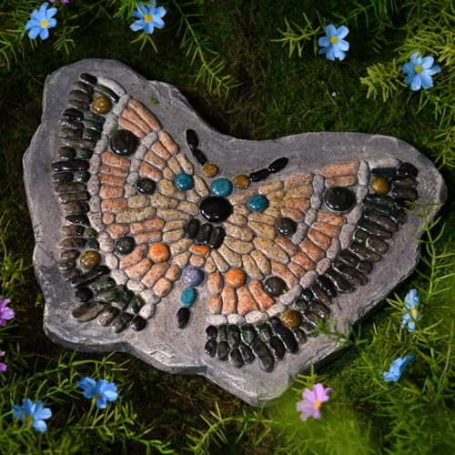 Garden Stepping Stones Outdoor - Resin Pebble in Butterfly Shape Stepping Stone Decorative Stone Bright Color Memories Pavers Outdoor for Garden Yard Multicolor 15.75 * 11.5 * 1 Inch - color: Colorful
