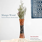 AeraVida 14-Inch Mango Wood Jasmine Flower Carved Brown Vase Cylindrical Home Decor Accent for Tabletop Arrangements Handmade Rustic Indoor Display for Dried or Silk Flowers