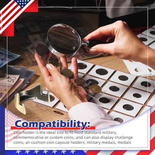 Yaocom 4 Pcs 1.69 Inch Metal Challenge Coin Display Stand Military Coin Holder Medallion Token Holder for Veterans Collectors Fits 2 Inches and up Coins Pocket Watches Medals (Bronze) - color: Bronze