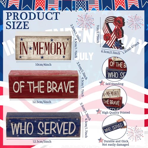CroBlissful 4 Pcs Memorial Day Table Decorations Patriotic Tabletop Decorations Red White Blue Fourth of July Table Centerpieces Sign for Office Tiered Tray Home Shelf 250th Anniversary - style: Ribbon