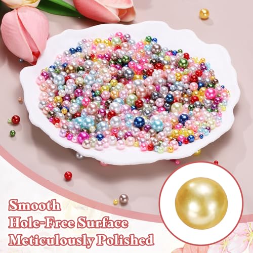 PATIKIL 1000 Pcs No Hole Pearls, 3mm 4mm 5mm 6mm 8mm Mini Round Faux Pearl for Art Crafts Jewelry Making Nail Vase Filler Birthday Wedding Party, Gold - color: Gold