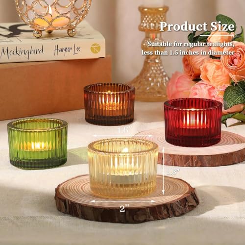 HAVITI 24 Pack Tealight Candle Holders, Multicolor Votive Tea Light Candle Holder Glass for Gold Centerpieces Fall Wedding Table Decor Home Decor - color: Multicolor, size: 1.3" x 2"