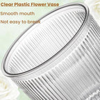 Tlence 12 Pack Clear Plastic Flower Vases, 6.3" Small Ribbed Fluted Glass-Like Vase, Decorative Modern Ripple Hydroponic Plant Vase with Base for Table Centerpieces Home Decor Wedding Decoration