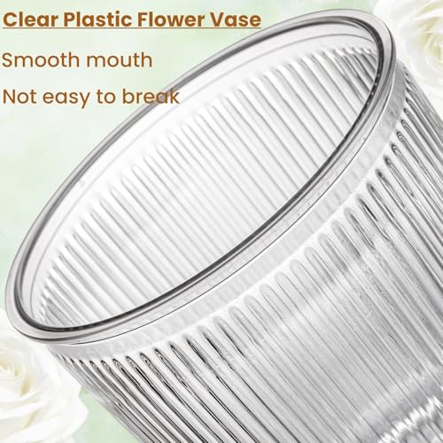 Tlence 12 Pack Clear Plastic Flower Vases, 6.3" Small Ribbed Fluted Glass-Like Vase, Decorative Modern Ripple Hydroponic Plant Vase with Base for Table Centerpieces Home Decor Wedding Decoration