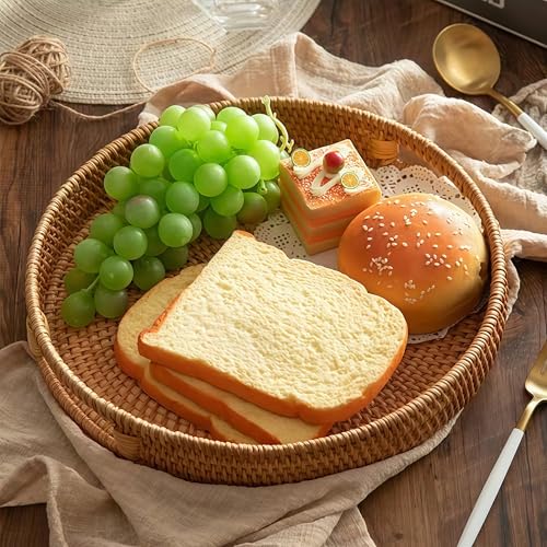 16.9" Round Rattan Tray, Hand Woven Serving Tray with Handles, Wicker Serving Basket, Decorative Tray for Home Decor, Natural - color: Natural, size: 16.9"