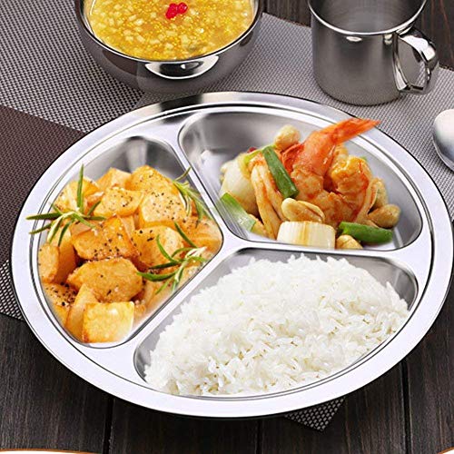 304 Stainless Steel Sectioned Dinner Plates Set of 2 Divided Plates 11 inches with 3 Compartments Mess Trays Food Plate for Adults, Campers, and for Portion Control Metal plate - size: 11 Inch (3 Sections)