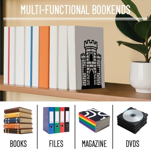 WADORN 1 Pair Vintage Castle Decorative Bookends, Medieval Period Castle Heavy Duty Metal Book Stands Black Novelty Non-Skid Book Stopper for Library Home Office Dorm Reading Room, 5.3x4.3x7.9 Inch - color: Medieval Castle