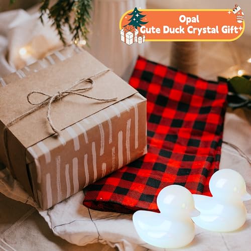 QINJIEJIE Opalite Duck Gifts Decor Funny Ducks Figurines Healing Gemstone Cute Animal Statues White Opal Stone Room Desk Home Duck Decor Reiki Energy Stocking Stuffers Gifts for Her - color: Opal