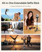 ORICO Aluminum Portable Selfie Stick Tripod, 35'' Mini Tripod for iPhone, Extendable Stand with Detachable Wireless Remote & 360° Rotating Phone Holder – Ideal for Content Creators, Vloggers, Travel - size: 35''