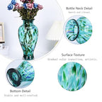 Hand Blown Glass Vase 11.8" Tall Beautiful Turquoise Sea Wide Mouth Bud Vase for Table Centerpiece, Painted Colorful Murano Glass Flower Vases for - Home Entrance Wedding Center - color: Turquoise