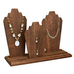 MOOCA Portable Lightweight Multiple Wooden Necklace Display Stand with 2-Row Holder, 3 Removable Displays, and Pegs on the Back, Brown Color