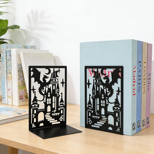 Book Ends, Bookends, Book Ends for Shelves, 2Pair Non Skid Metal Book Divider Decorative Holder, Abstract Art Desgin Book Stopper Supports for Office, Home (Dragon D) - color: Dragon D
