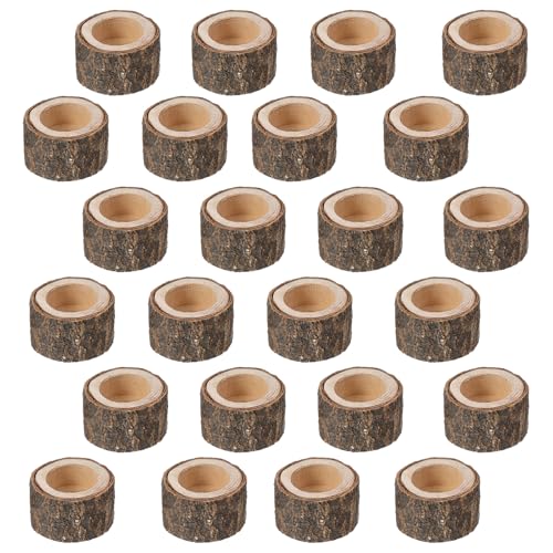24 Pcs Wooden Tea Light Candle Holders Votive Candle Holders, Rustic Wooden Pillar Candle Stands Vintage Tealight Holders Set Candle Centerpieces for Dining Table Wedding Party, 1.6" H