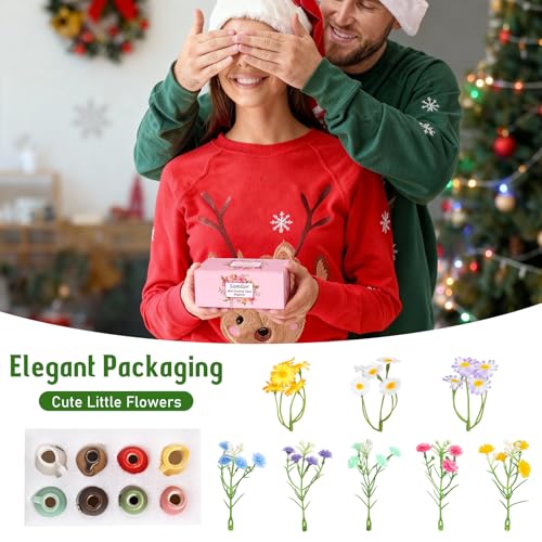 8PCS Mini Ceramic Vase Fridge Magnets, Cute Tiny Flower Vase Fridge Magnets with Artificial Flowers for Refrigerator Office and Kitchen Cabinet Decoration