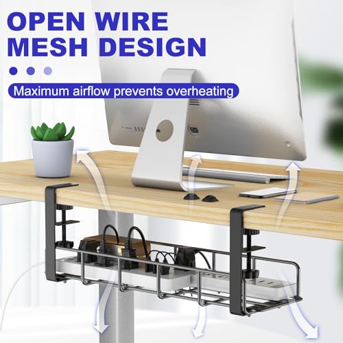 Under Desk Cable Management Tray, 31.5'' No Drill Heavy Duty Steel Cable Tray Organizers, Wire Management Tray Cable Rack with Clamp Mount, Adjustable Metal Under Desk Tray (Black, 2 Pack) - color: Black, size: 2 Pack