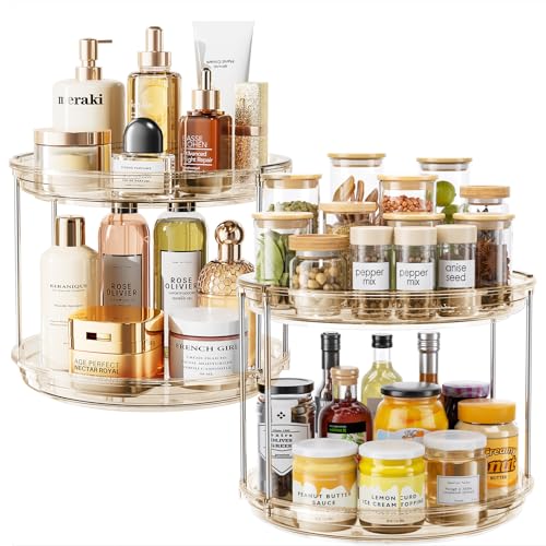 LAMU 2 Pack 2 Tier Lazy Susan Turntable Organizer 10.6'' Rotating Spice Rack Organization for Cabinet, Kitchen, Pantry, Countertop, Bathroom, Vanity, Medicine Cabinet Organizer, Amber - color: Amber, size: 10.6in 2 Pack