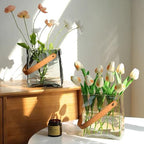 Handmade Leather - Handle Handbag - Style Glass Vase - Simple Elegance for Your Space(Amber) - color: Amber