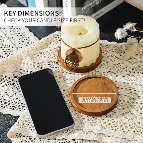 Wood Candle Holder Farmhouse Decor - HALE OTEIR Wooden Pillar Candles Holder for Pillar Floating Candles Set of 2 Round Wooden Plate Pedestal Stand for Coffee Table for Christmas Decor - color: Wood-colored