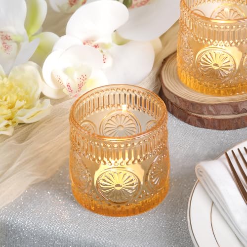 6Pcs Large Votive Candle Holders Gold Glass Tealight Candle Holders for Wedding, Table Centerpiece, Party, Birthday, Home Decor - color: Gold