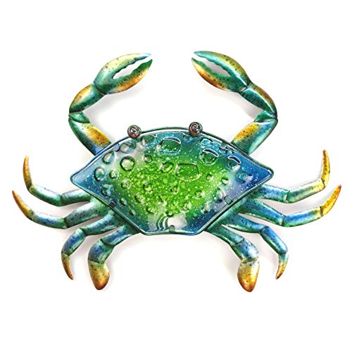 JOYBee 17.2Inch Large Metal Crab Wall Art Decor,Decoration for Outdoor Indoor,Nautical Hanging Art Blue Green Stained Glass with Metal for Garden Pool Patio Balcony Kitchen or Bathroom - color: Crab