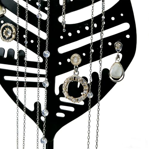 Leaf jewelry storage rack Jewelry Organizer Jewelry Stand Jewelry Holder Organizer, Necklace Organizer with Ring Tray, Sturdy Jewelry Hanger for Necklace - color: B Black