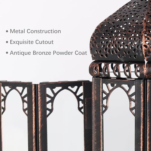 DECORKEY Vintage Medium Size Lantern Decorative Indoor & Outdoor, Moroccan Hanging Lantern with Clear Glass, Metal Tabletop Candle Lanterns for Front Porch Patio Decor, Christmas Decorations - color: Clear 2, size: Medium