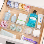 Vtopmart 66 PCS Clear Plastic Drawer Organizer Bins, 4-Size Versatile Bathroom and Vanity Organizer Trays, Acrylic Storage Containers for Makeup, Jewelry, Toiletry, Kitchen Utensils and Office Supply - style: 66 PCS