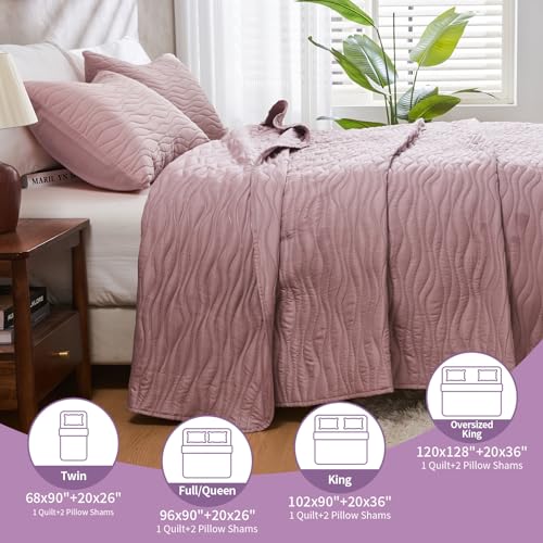 JYHOPE Grass Twin Quilt Set 68x90 Lightweight Microfabric Bedspread, 3-Piece Quilt Bedding with Pillow Shams, Summer Cooling Quilts, Ribbon Wrapped Gift - color: Wood Pattern-grass, size: Twin(68x90)
