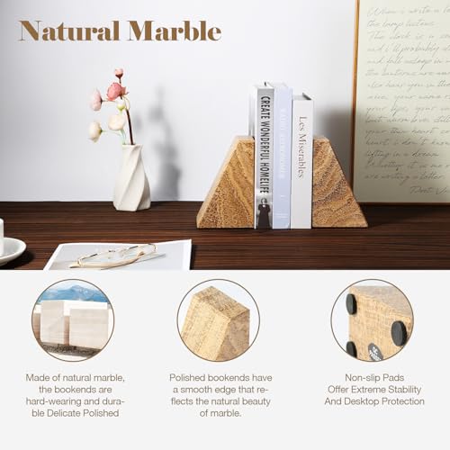 Karibiber Marble Bookends for Heavy Books, Decorative Book Ends for Shelves, Unique Marble Stone Durable and Heavy Book Ends for Hardback Books & CDS, Book Stopper/Holder, Set of 2(Moca Jade) - color: Moca Onyx
