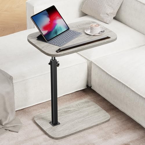 HUANUO Adjustable TV Tray, Height Adjustment TV Trays with 360° Swivel and 90° Tilt, Sturdy & Multi-Functional Sofa Table with Anti-Slip Bar, Space-Saving Side Table for Couch, Bedside, and Dining Use - color: Grey