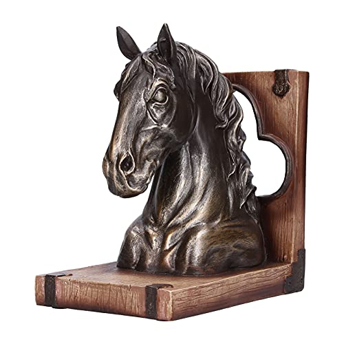 MINGZHE Horse Head Art Bookends Horse Head Sculpture Multifunctional Horse Head Sculpture Resin Horse Bookends Horse Bookends Horse Wall Art for Home Living Room(BS20900 Bronze Horse (Single))