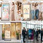Welcome to Our Wedding Sign Stand, Adjustable Portable Seating Chart Holder for Wedding Entrance Reception, Black Metal Linen Fabric Display Easel with Design Bundle & Hanging Straps for Party Décor