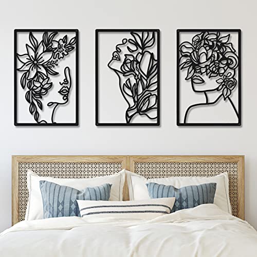 CHENGU 3 Pieces Metal Minimalist Abstract Woman Wall Art Line Drawing Wall Art Decor Single Line Female Home Hanging for Kitchen Bathroom Living Room - style: Fresh Style