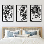 CHENGU 3 Pieces Metal Minimalist Abstract Woman Wall Art Line Drawing Wall Art Decor Single Line Female Home Hanging for Kitchen Bathroom Living Room - style: Fresh Style