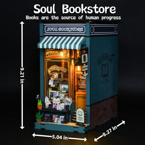 MEINESQIS Book Nook DIY Miniatures Book Nook Kit Store 3D Creative Decorative Bookend Bookshelf Insert Wooden Puzzle with Led Suitable for Teenagers Adults Halloween Christmas Decoration Gifts, Blue