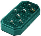 Velvet Ring Organizer Display Tray Jewelry Box Earring Holder Case for Wedding Birthday Christmas Day (Green) - color: Green