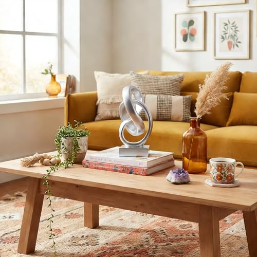 Silver Knot Decor for Coffee Table Book,Abstract Art Mid Century Modern Decor for Bookshelf Entryway TV Stand,Minimalist Knot Sculpture for Home Living Room,Centerpiece Table Decorations (Silver) - color: Silver