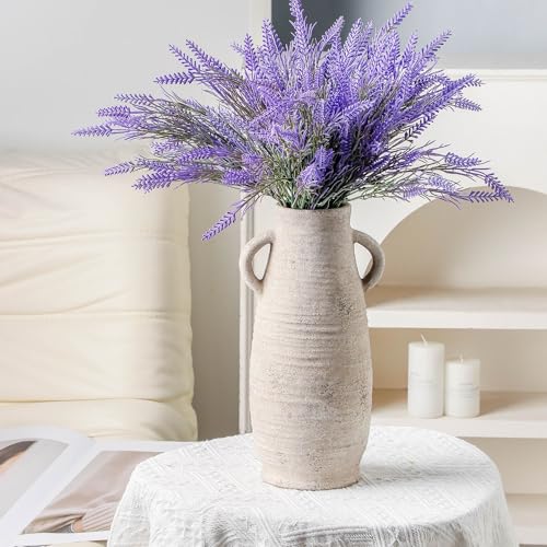 Ceramic Rustic Farmhouse Vase, Distressed Decorative 12 Inch Flower Vase for Home Decor, Ideal Shelf Decor, White Boho Vase for Living Room Bedroom Kitchen Office Decor Centerpiece Table Decorations - color: 203-1-12in