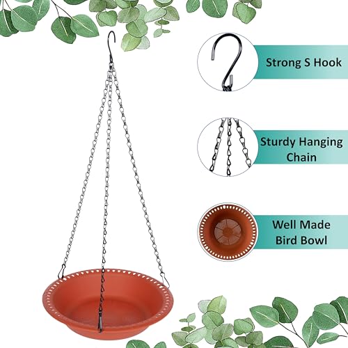 Hanging Bird Feeder Tray 12 inch with Drainage Holes Fit Most Seed, Bird-Feeder Hanging for Garden Yard Outside, Terracotta - color: Terracotta, size: 12 inch
