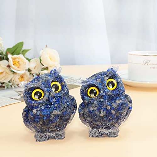 mookaitedecor Lapis Lazuli Owl Statue Sculpture Stone, Carved Animals Night Owl Figurine Crystal Ornament for Desktop Office Home Decor, 3 Inch - color: Blue, size: 3 inch