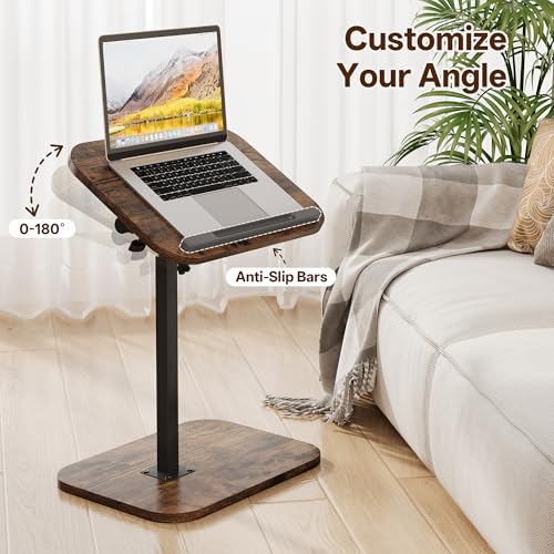 TV Tray Table, C Shaped End Table, Adjustable Height 17.7"-31.5", Flip-Top, Snack Side Table with 360 Swivel and 180 Tilt for Couch, Sofa, Bed, Recliner, Brown - color: Brown