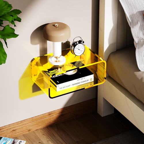 Acrylic Floating Nightstand, Bedside Table, Nightstand Shelf Wall Mounted Bedside Shelf (Yellow, Small) - color: Yellow