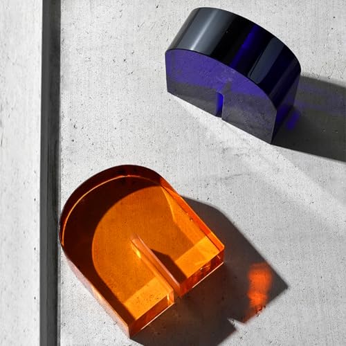 AETVRNI 1 Pair Crystal Bookends for Shelves Heavy Decorative Glass Bookends for Heavy Books Geometric Arch Shape Book Ends Home Office Decor,Orange - color: Orange