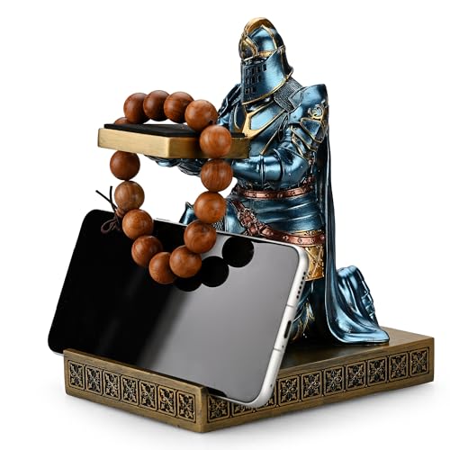 King's Guard Watch Display Stand Eyeglass Jewelry Bracelet Necklace Holder Trays Towers Resin Pen Holder Warrior Knight Mobile Phone Stand for Office & Home (Blue) - color: Blue