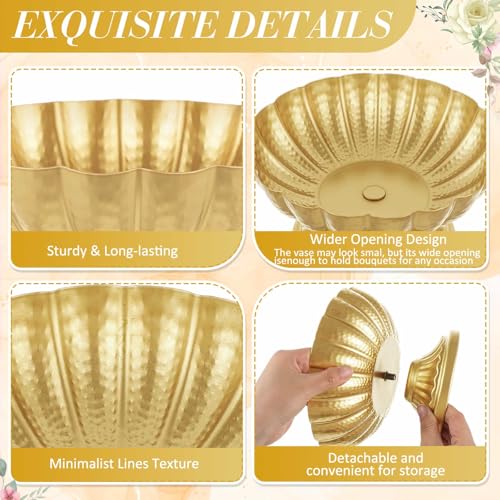 2 Pcs Metal Compote Bowl for Centerpiece Flower Holder Small Compote Vase Decorative Indoor Outdoor Flowers Fruits Plant for Valentine's Day Wedding Home Party Decoration (Bright Gold) - color: Bright Gold