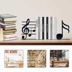 Ecqizer Music Themed Book Ends,Musical Note Bookend,Metal Bookend,Bookends Decorative,Home Decorative Bookends,Bookshelf Holder,Gifts for Music Lovers,Music Teacher and Women, Black