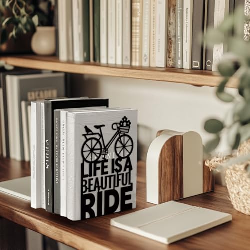 Peacoblue Metal Bookends for Shelves, Modern Decorative Heavy Duty Study Book Support Stoppers for Office, Desk, Shelf, Room 5.3"x4.3"x7.9" Cast Iron Simple Tall Bookends, 1 Pair (Bicycle) - style: Bicycle