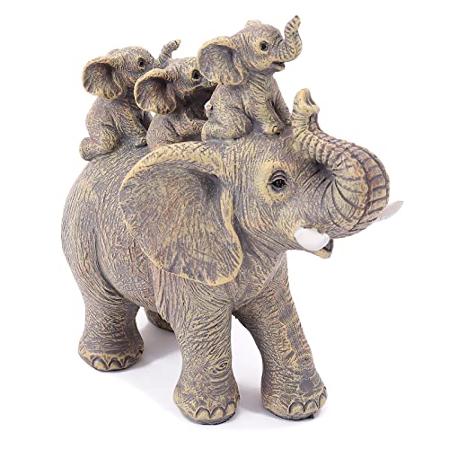 Cute Elephant Statue Home Décor Good Luck Elephant Carries Three Calves on Its Back Figurines Décor for Shelf Good Gifts for Women Decoration for Living Room, Bedroom, Office - color: Yellow-2