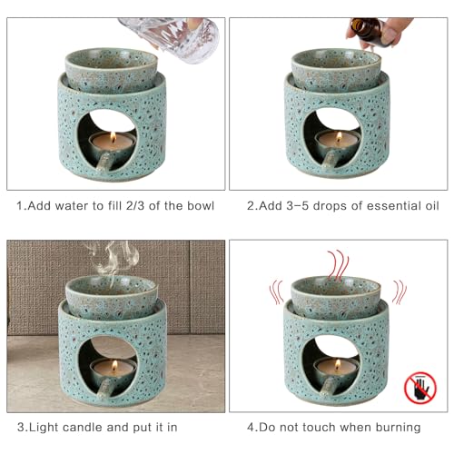 Essential Oil Burner for Scented Oil, Oil Warmer, Tealight Wax Melt Warmer, Candle Diffuser, Tea Light Holder, Green - color: Green