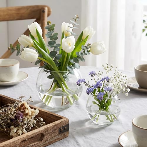 12pcs Clear Round Glass Vases Bowl Flower Vase,3.7"W X3.1"H Set of 6pcs Globe Vase 2.6”W X 2”H Set of 6pcs Candle Holder,Bud Vases in Bulk for Centerpieces,Party Decor,Table Decoration and Home Decor